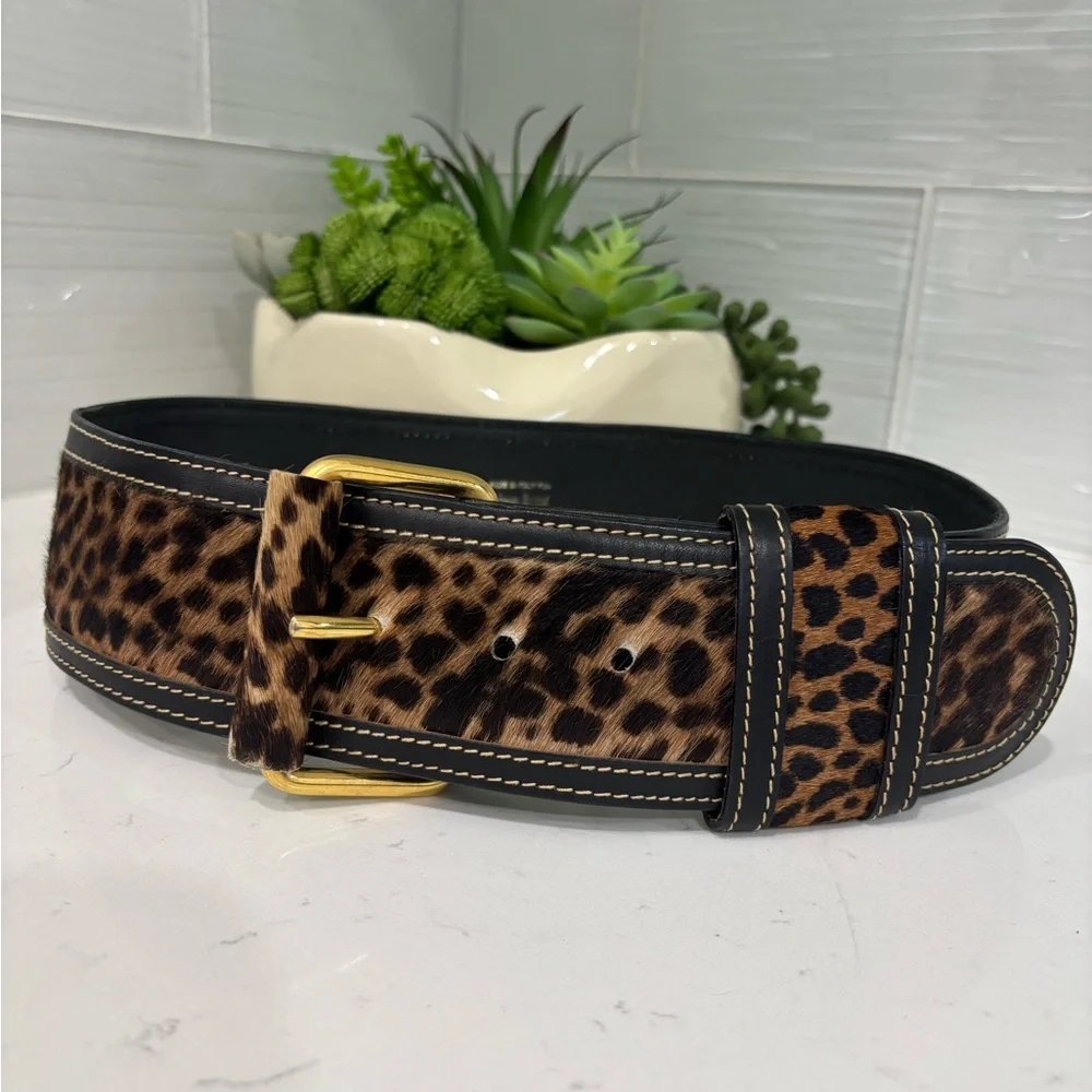 Vintage Neiman Marcus M in Italy, Leather Leopard Print Belt Size M, 33” - Picture 2 of 9
